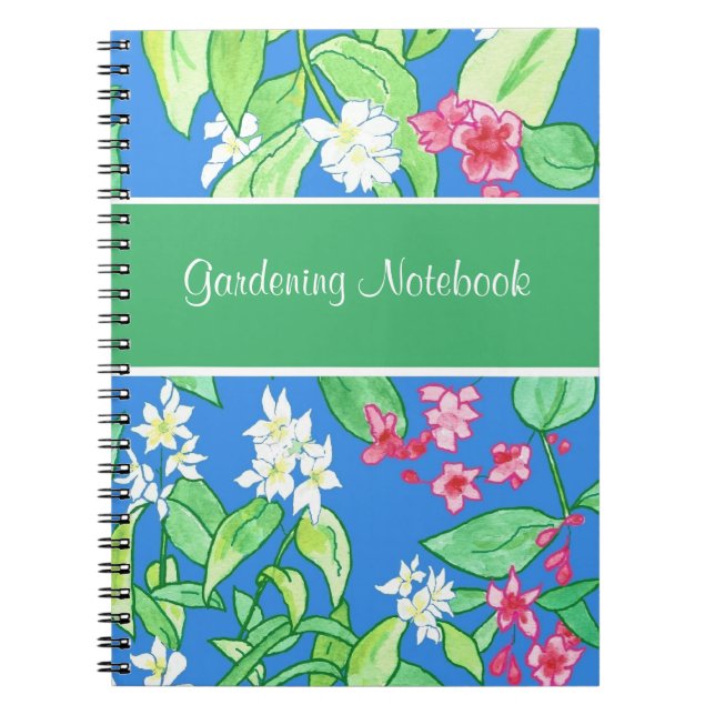 Pink, White Floral Customisable Gardening Notebook (Front)
