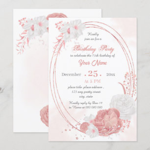 pink & white floral geometric birthday party invitation