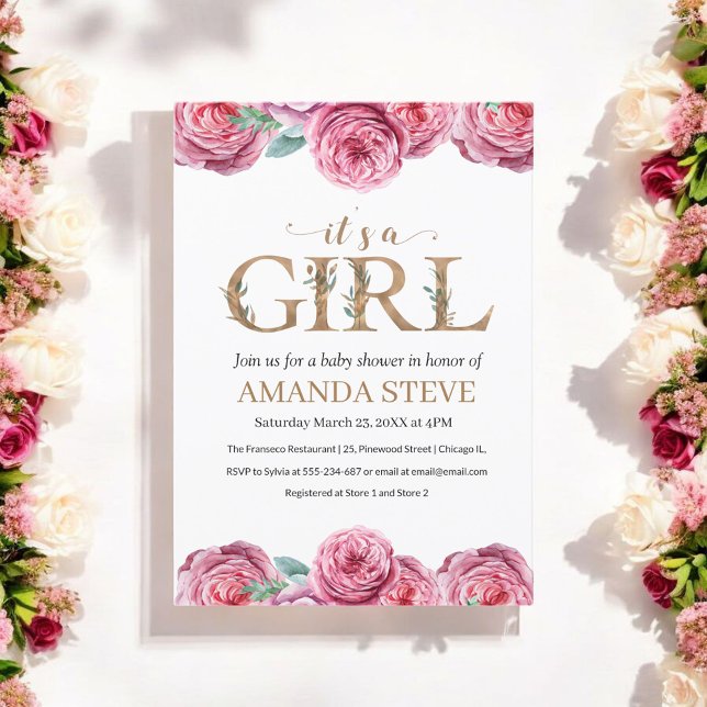 Pink White Floral Girl Baby Shower Invitation (Creator Uploaded)