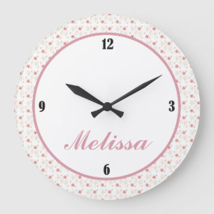Pink White floral Girl Room Wall Clock