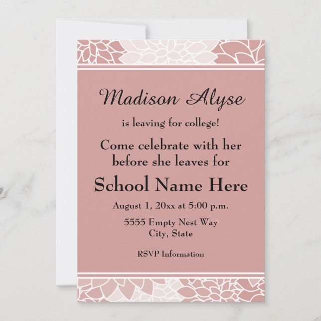 Pink White Floral Leaving for College Party Invite (Front)