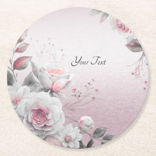 Pink White Floral Paper Coaster