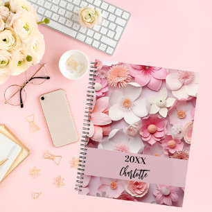 Pink white floral pattern name script 2027 planner