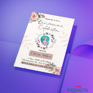 Pink & White Floral Princess Quinceanera Birthday Invitation