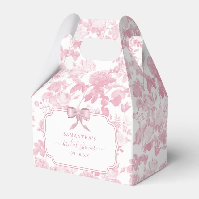 Pink White Floral Roses Chinoiserie Bridal Shower Favour Box (Front Side)