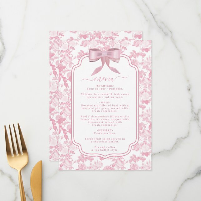 Pink White Floral Roses Chinoiserie Bridal Shower Menu (Front/Back In Situ)