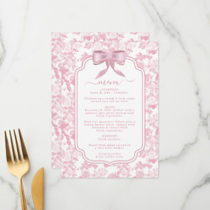 Pink White Floral Roses Chinoiserie Bridal Shower Menu