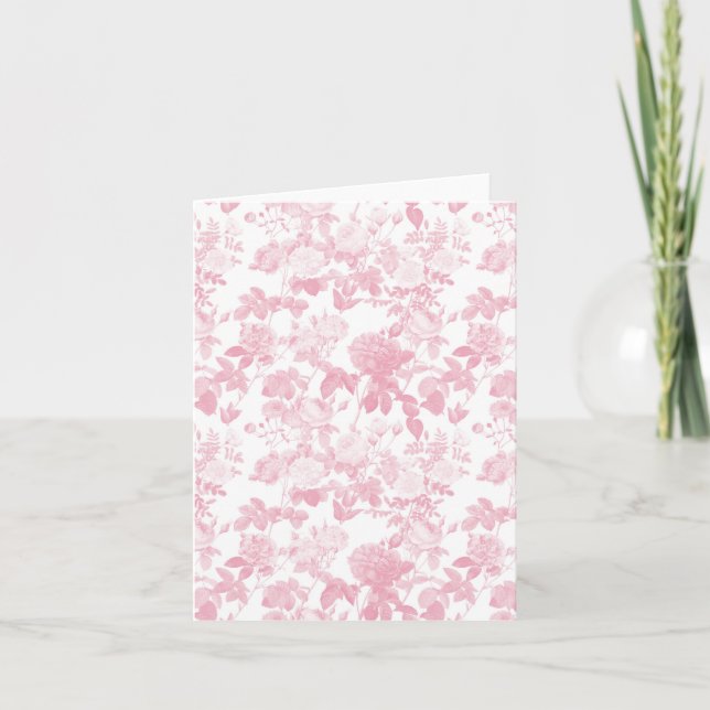 Pink White Floral Roses Chinoiserie Pattern Card (Front)