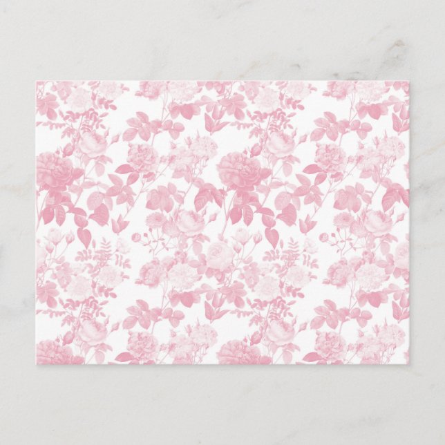 Pink White Floral Roses Chinoiserie Pattern Postcard (Front)