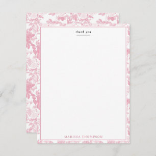 Pink White Floral Roses Chinoiserie Pattern Thank You Card
