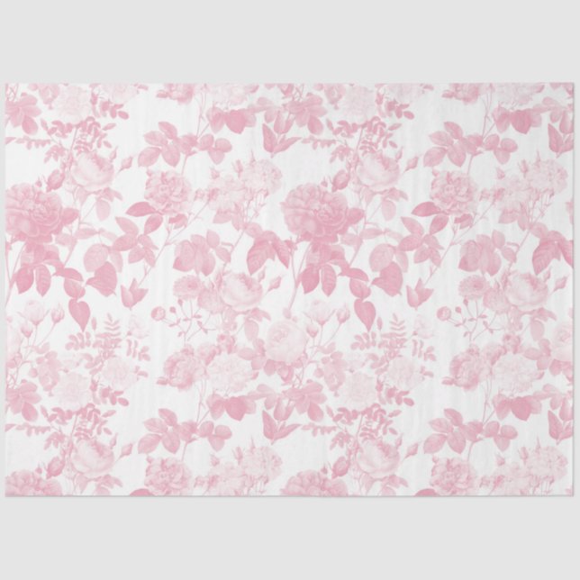 Pink White Floral Roses Chinoiserie Pattern Tissue Paper (Front)