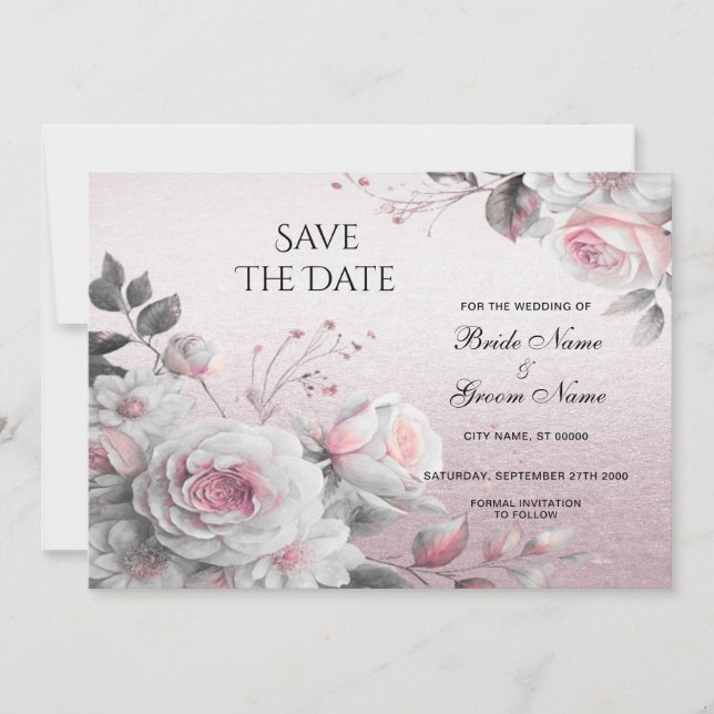 Pink White Floral Save The Date (Front)