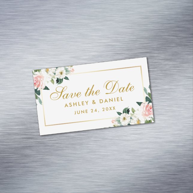 Pink White Floral Save The Date Mini Magnet (In Situ)