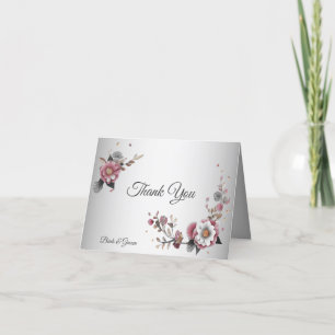 Pink White Floral Thank You Card