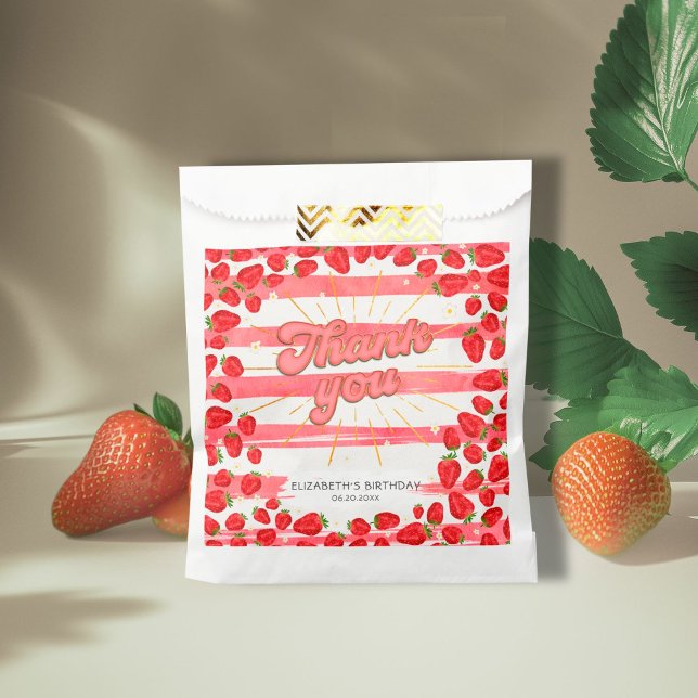 PInk White Floral Thank You Red Strawberry Party Favour Bag (Creator Uploaded)