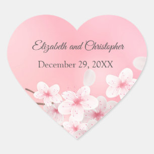 Pink White Floral Wedding Bridal Shower Heart Sticker