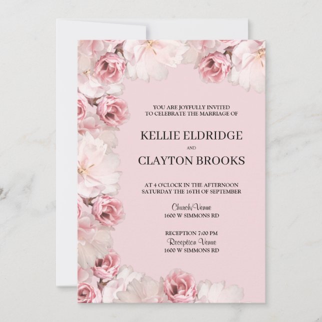 Pink/White Floral Wedding Invitation (Front)