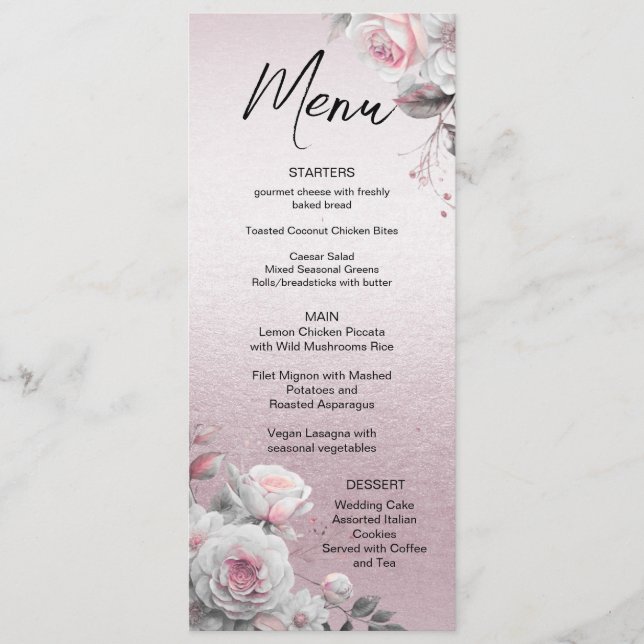 Pink White Floral Wedding Menu (Front)