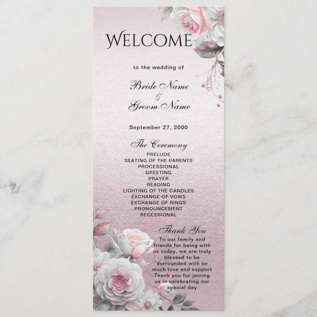 Pink White Floral Wedding Program (Front)