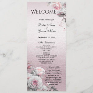 Pink White Floral Wedding Program
