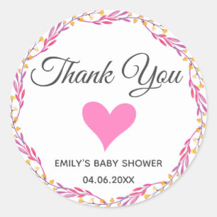 Pink & White Floral Wreath Thank You Baby Shower Classic Round Sticker
