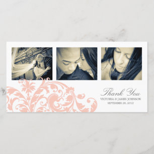 PINK & WHITE FLOURISH   WEDDING THANK YOU CARD