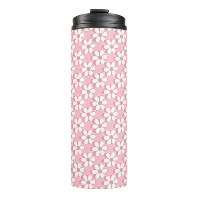 Pink & White Flower Pattern on Light Pink Thermal Tumbler (Front)
