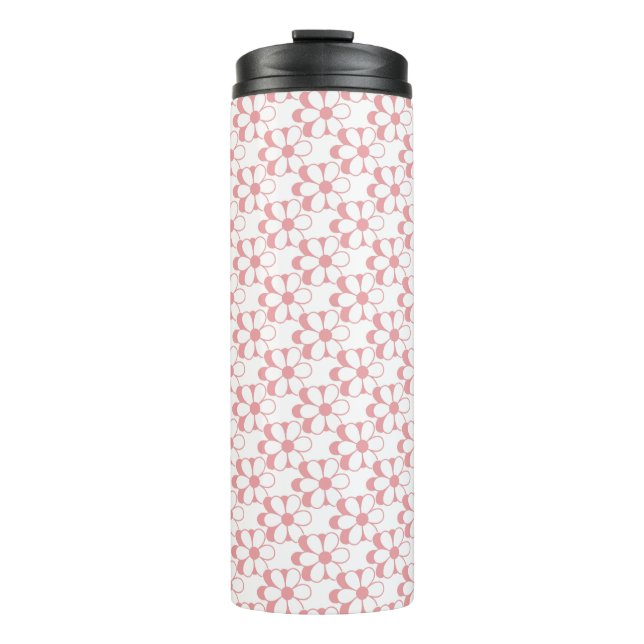 Pink & White Flower Pattern on White Thermal Tumbler (Front)