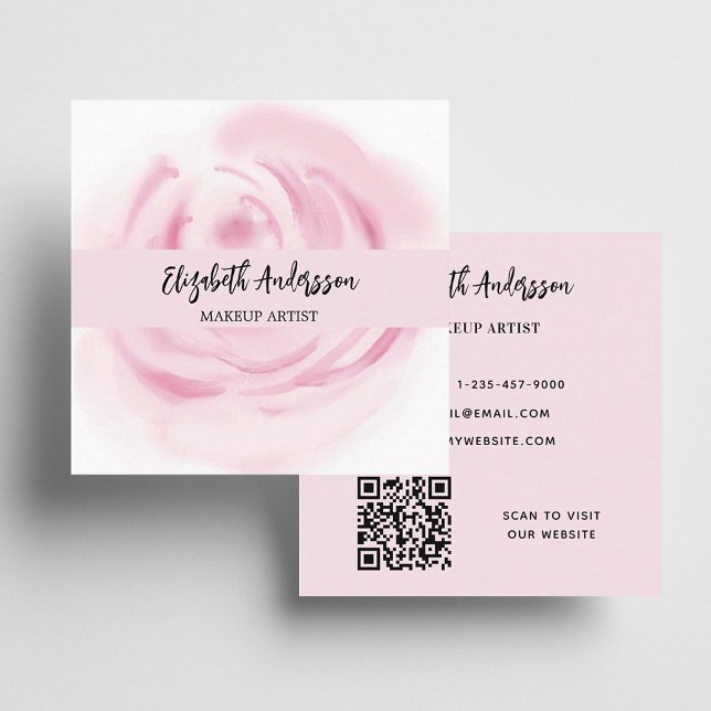 Pink white flower photo QR logo Square Business Card (Creator Uploaded)