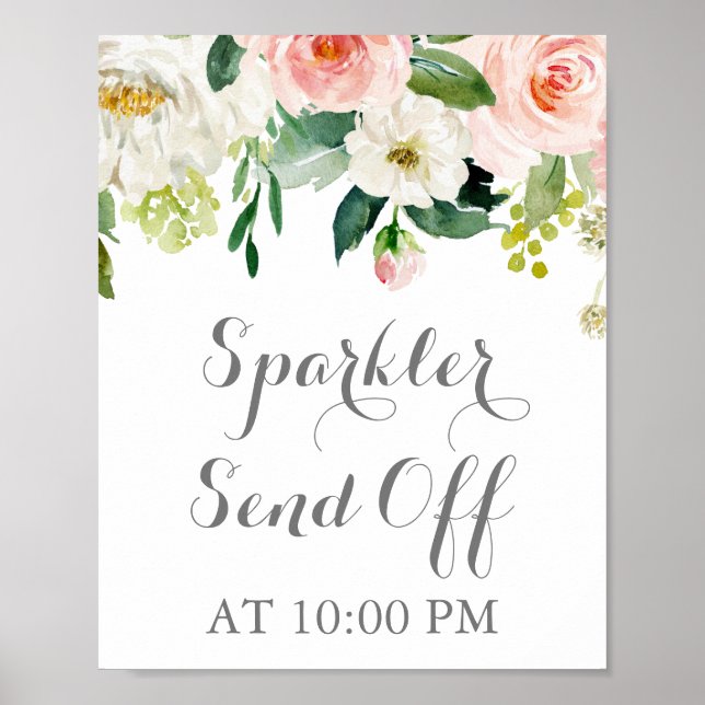 Pink White Flower Sparkler Send Off Sign Poster (Front)