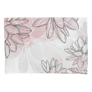 Pink White Flower Watercolor Silver Rustic Elegant Pillowcase