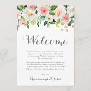 Pink White Flower Wedding Hotel Welcome Cards