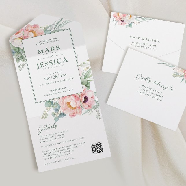 Pink White Flower Wedding Invitation (Creator Uploaded)