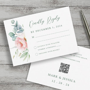 Pink White Flower Wedding RSVP Card