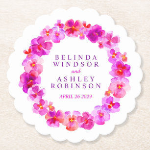 Pink white flower wreath watercolor art coasters