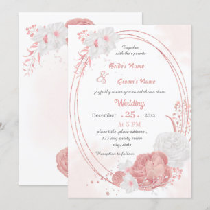 pink & white flowers botanical geometric wedding invitation