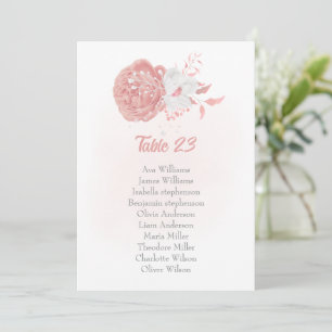 pink & white flowers botanical seating chart card
