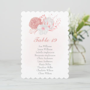 pink & white flowers botanical seating chart card