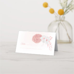 pink & white flowers botanical wedding place card
