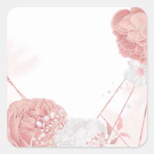pink & white flowers botanical wedding square sticker
