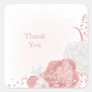 pink & white flowers botanical wedding square sticker