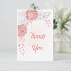 pink & white flowers botanical wedding thank you card