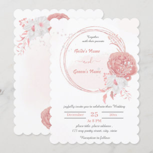 pink & white flowers botanical wreath wedding invitation