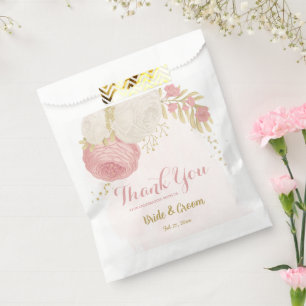 pink & white flowers gold botanical favour bag