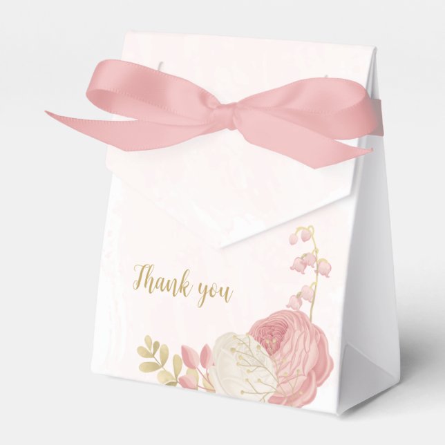 pink & white flowers gold botanical favour box (Front Side)