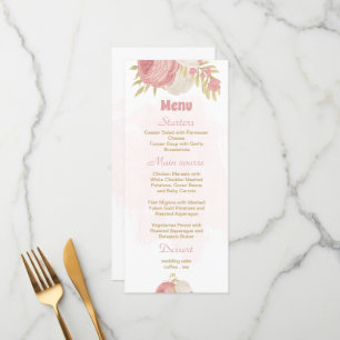 pink & white flowers gold botanical wedding menu