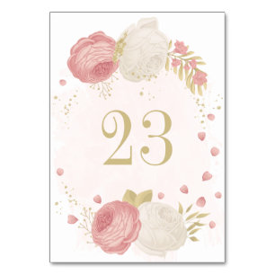 pink & white flowers gold botanical wedding table number