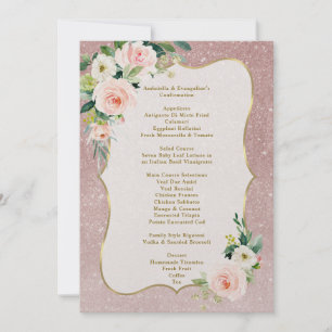 Pink White Flowers Gold Girl Confirmation Menu Invitation