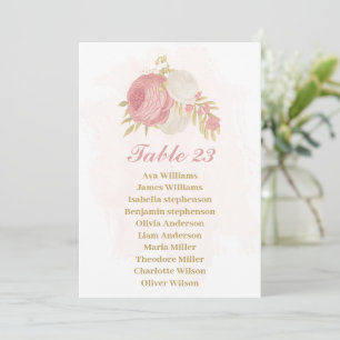 pink & white flowers gold seating chart card