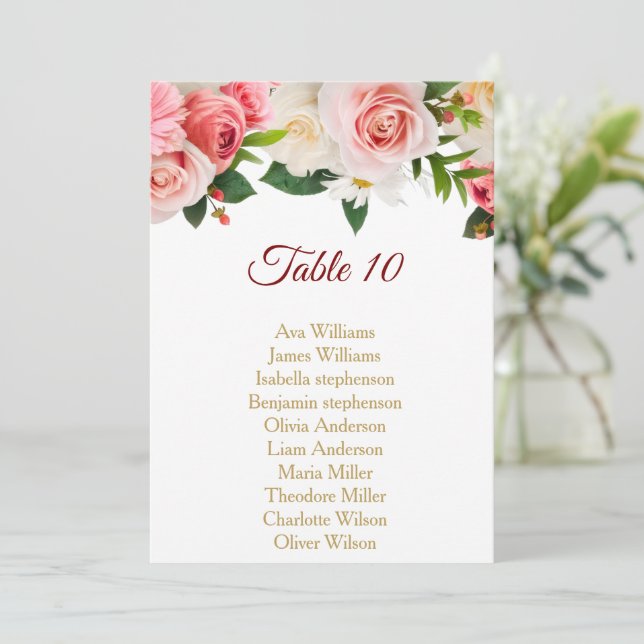  pink & white flowers gold seating  invitation (Standing Front)